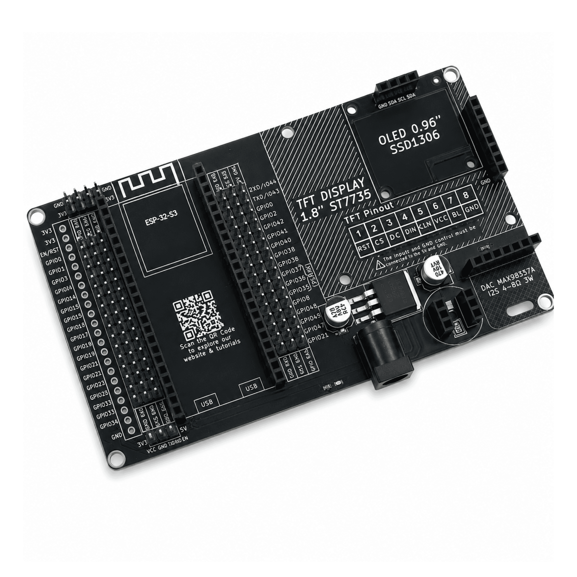 ESP32-S3 AI Expansion Board for ESP32-S3 N16R8 DevKit | Plug-and-Play Support for TFT Display, OLED, INMP441 Mic & MAX98357A Amplifier | No Jumper Required | Electronic
